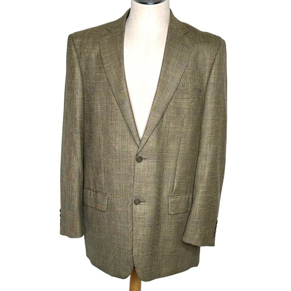 Vintage Pendleton Wool Blazer 44L Brown Glen Check Plaid Two Button Sport Coat